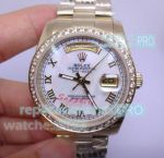 Copy Rolex Day-Date White MOP Dial Diamond Bezel Gold Watch 36 mm
